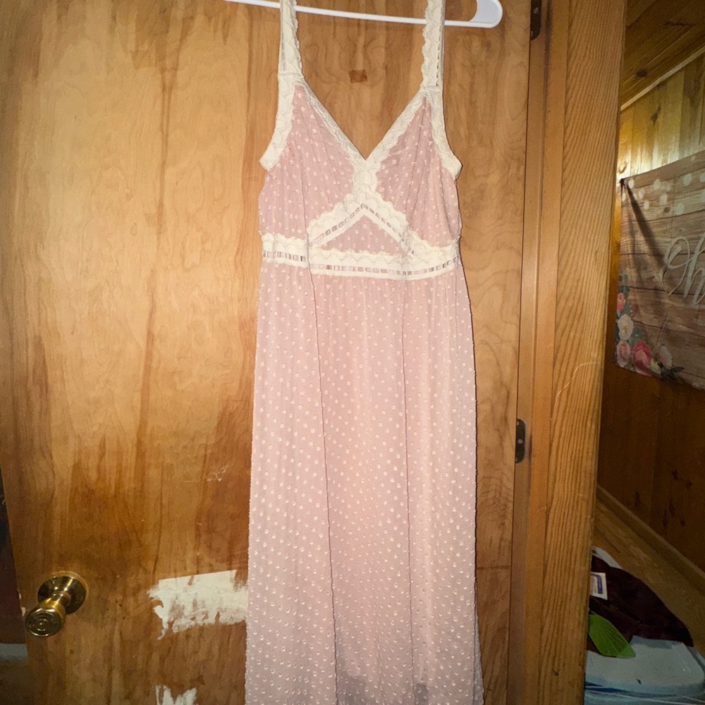 Elegant Pink Lace Trim Dress Style #MD-081